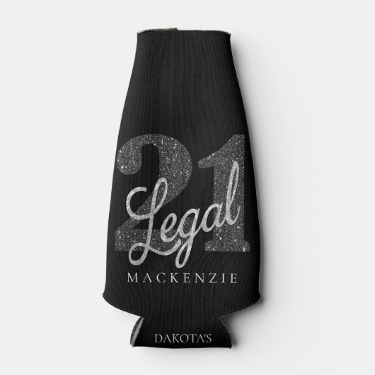 21 en juridische | Zilveren Faux Glitter 21e verja Flesjeskoeler (Voorkant)