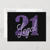 21 en Legaal | Paarse Nep Glitter 21e Verjaardag Briefkaart (Voorkant / Achterkant)