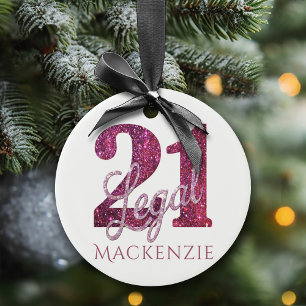 21 en Legal Pink 21st Birthday Keepomwille w Name Keramisch Ornament
