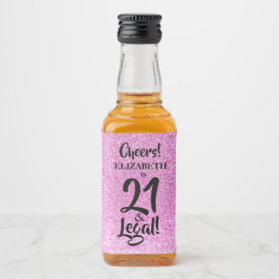 21 en Legal Pink Faux Glitter Custom Mini Likeurfles Etiket