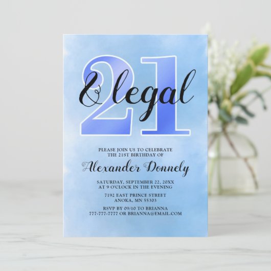 21 en wettelijke blauwe uitnodiging (Staand voorkant)