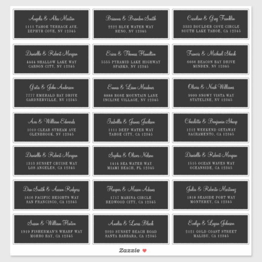 21 Étiquettes de adresse Mariages individuels noir (Feuille)