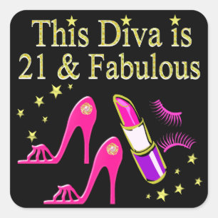 21 & FABULOUS ROZE SCHOEN EN LIPSTICK DIVA ONTWERP VIERKANTE STICKER