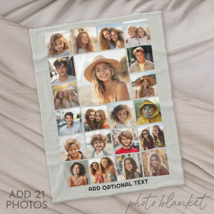 21 Foto Collage - Aangepaste Tekst - Taupe met Tek Fleece Deken