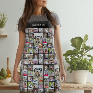 21 Foto Collage Grid All Over met naam zwart Schort