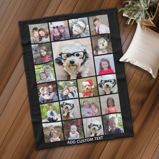 21 Foto collage - Raster met extra tekst - zwart Fleece Deken