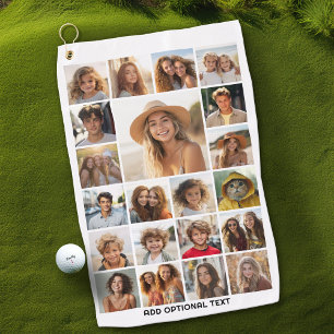 21 Fotocollage - Aangepaste tekst - Zwart en wit Golfhanddoek