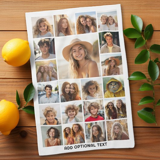 21 Fotocollage - Aangepaste tekst - Zwart en wit Theedoek