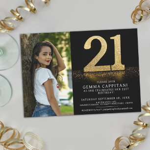 21 gouden glitter 21st Verjaardag aangepaste foto Kaart