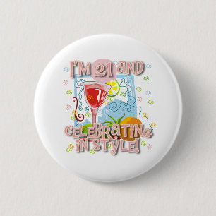 21 in stijl vieren ronde button 5,7 cm