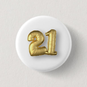21 jaar Gold Mylar Balloons Ronde Button 3,2 Cm