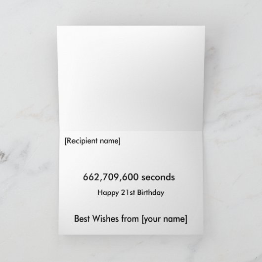 21 jaar oud / 21ste verjaardag (seconden) kaart (Binnen)
