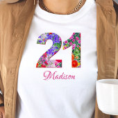 21 jaar verjaardagsfeestje bloemenontwerp t-shirt