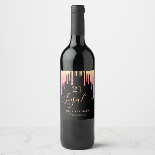 21 jaar zwarte roze glitter schrijft wet wijn etiket (Voorkant)
