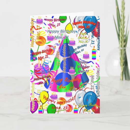 21 mars Carte de voeux d'anniversaire pliée (Devant)