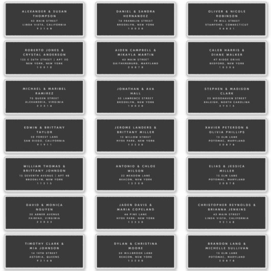 21 Moderne Zwarte Witte Gastadreslabels Sticker (Voorkant)