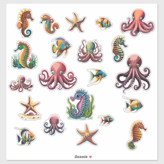 21 Multi Pack Zee World Fish Starefish etc Sticker (Vel)