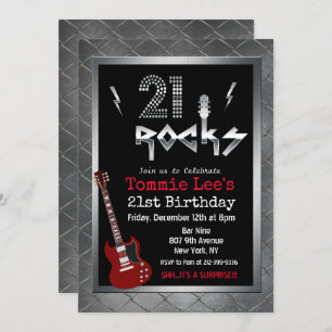21 Rocks Guitare Rockstar Invitation d'anniversair