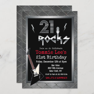 21 Rocks Guitare Rockstar Invitation d'anniversair