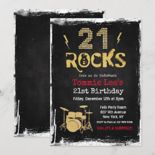 21 Rocks Rockstar Gitaar 21e Verjaardagsuitnodigin Kaart