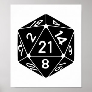 21-sided 21-Birthday D20 Fantasy Gamer Die Poster