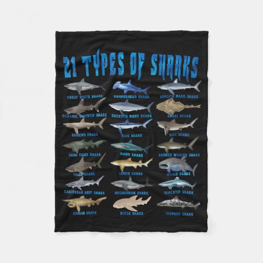 21 soorten haaiensoorten fleece deken (Voorkant)