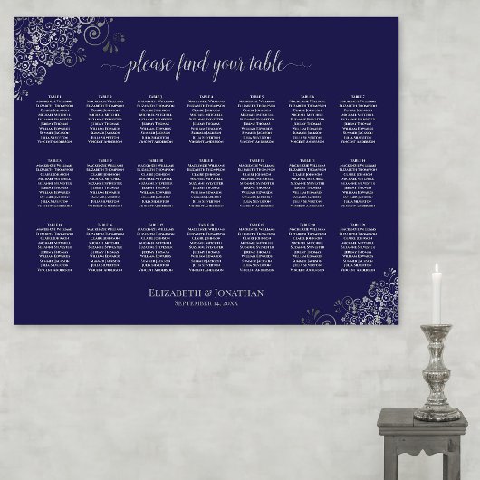 21 Tableau Mariage Sièges Argent sur bleu marine