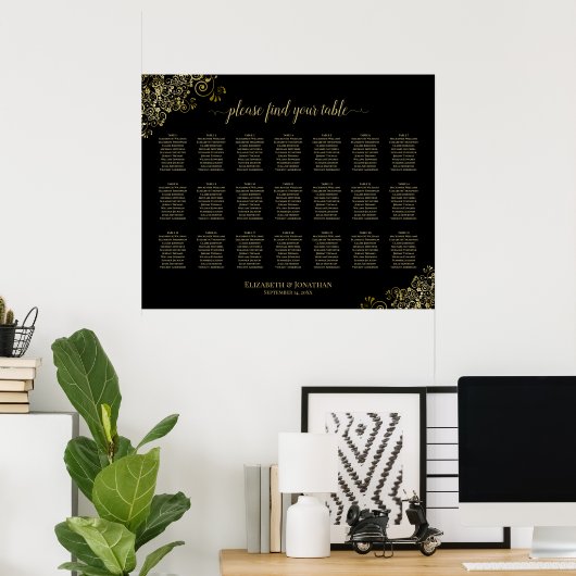 21 Tableau Mariage Sièges Noir & Or Frills (Bureau à domicile)
