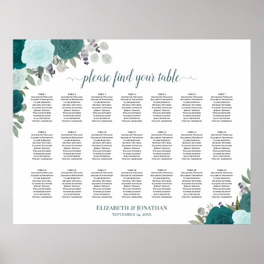 21 Tableau Turquoise Boho Floral Mariage Siège (Devant)