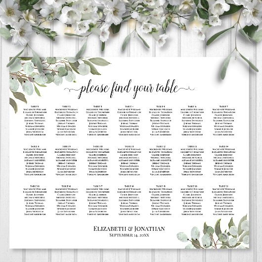 21 Tafel Eucalyptus Loof Bruiloftstoewijzingskaart Poster