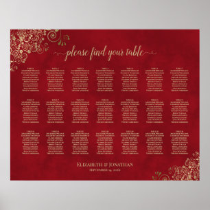 21 Tafel-goudvriendjes op de Rood Wedding Seating Poster