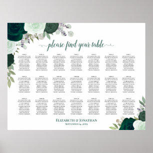21 Tafel Smaragd Boho Bloemen Bruiloft Zitkaarten Poster