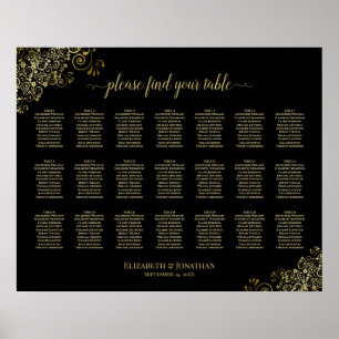 21 Tafel-weddenschapskaart (zwart & goudvriendjes) Poster