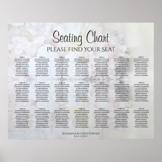 21 Tafel Witte Reflecties Trouw Stoelenplattegrond Poster (Voorkant)