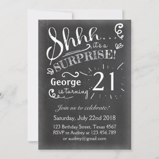 21 Uitnodiging tot feestdag Chalkboard Rustic (Voorkant)