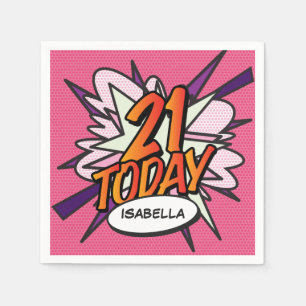 21 Vandaag Leuk Retro Stripboek Roze Servet
