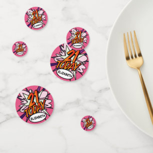 21 Vandaag Verjaardag Leuk Retro Stripboek Roze Confetti