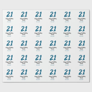 21 Verjaardag Bold Blauw Letter Simple Minimal Cadeaupapier