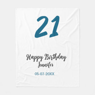 21 Verjaardag Bold Blauw Letter Simple Minimal Fleece Deken