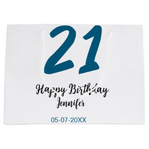 21 Verjaardag Bold Blauw Letter Simple Minimal Groot Cadeauzakje