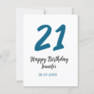 21 verjaardag vet blauwe letter eenvoudig minimaal briefkaart
