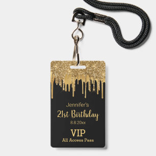 21 verjaardag zwart goud druipende glitters vip pa badge