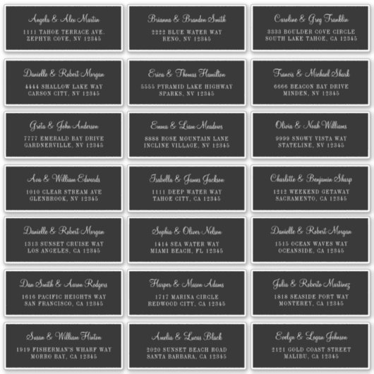 21 Zwarte Adresetiketten voor individueel huwelijk Sticker (Voorkant)