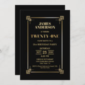 21e anniversaire Black and Gold Party Invitation (Devant / Derrière)