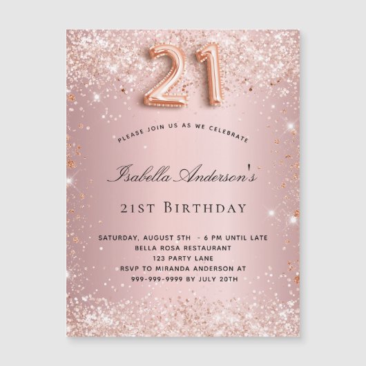 21e anniversaire blush rose rose magnet invitation (Devant)