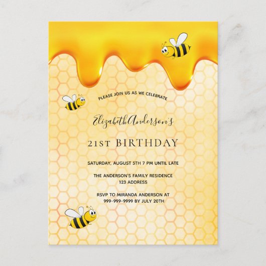 21e anniversaire bumble abeilles invitation (Devant)