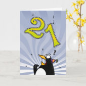 21e anniversaire - Carte de surprise de pingouin (Fleur jaune)
