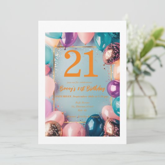 21e Anniversaire Carte d'invitation conçue avec ba (Debout devant)