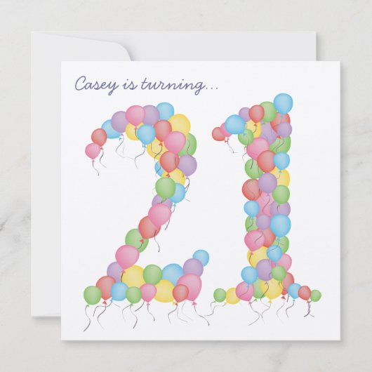 21e Anniversaire de fête ballons Invitation person (Devant)