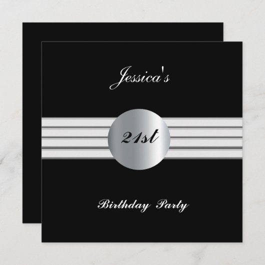 21e anniversaire de fête Invitation Noir (Devant / Derrière)